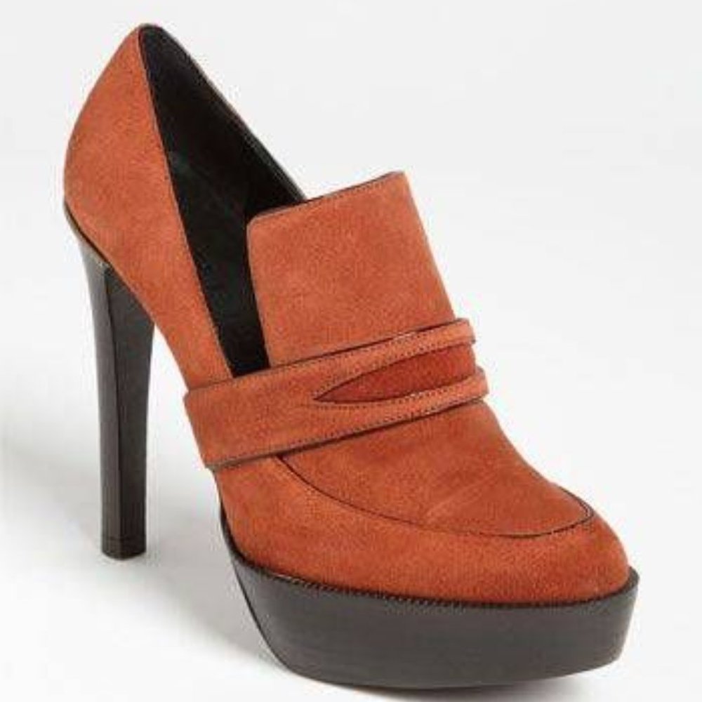 Burberry burnt orange platform loafer heels